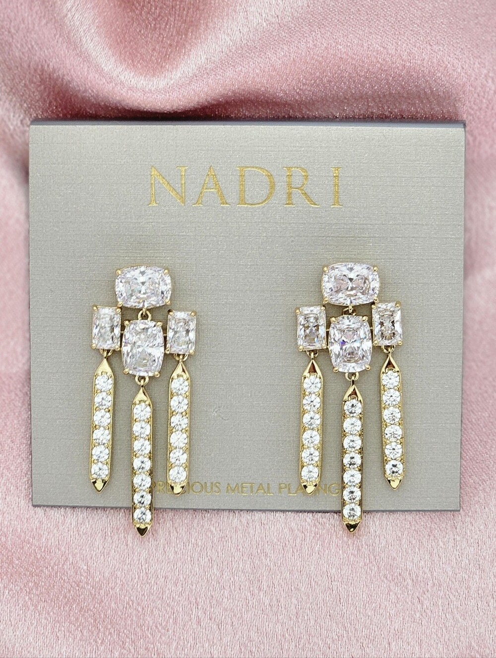 Nadri Earrings Gold Plated Northern Lights Chandelier Bridal Wedding Formal Gift